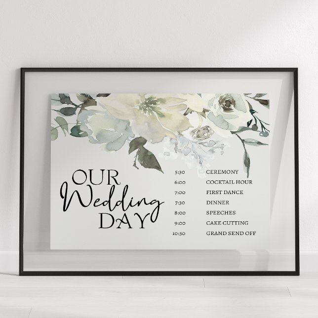 Affiche de programme de mariage floral Roses blanc (Créateur téléchargé)