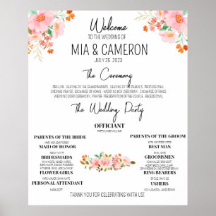 Affiche de programme de mariage floral verdure