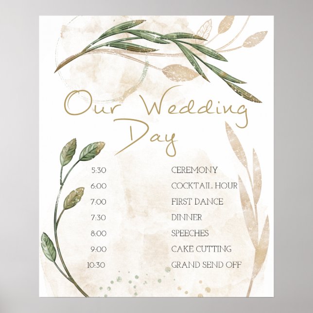 Affiche de programme de mariage floral vert sauge  (Devant)