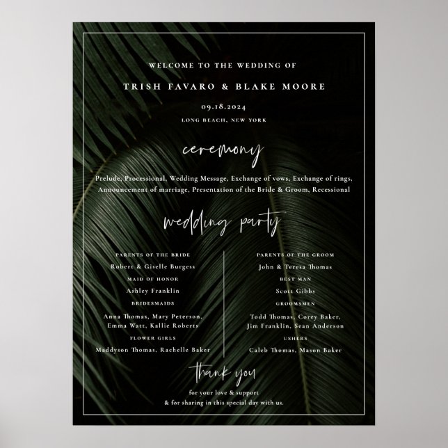 Affiche de programme de mariage Moody Tropics (Devant)