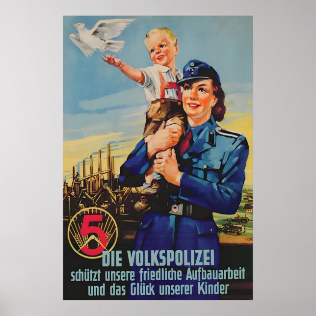 Affiche de propagande de la RDA La Volkspolizei pr (Devant)