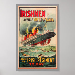 AFFICHE DE PROPAGANDE 'LUSITANIA' DU DÉBUT DE LA P