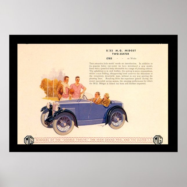 Affiche de publicité de voiture ancienne des année (Devant)