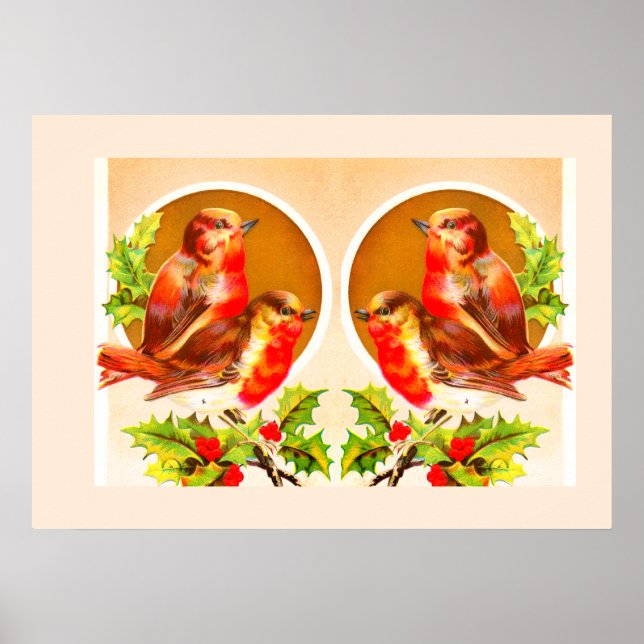Affiche de quatre rouges-gorges de Noël (Devant)