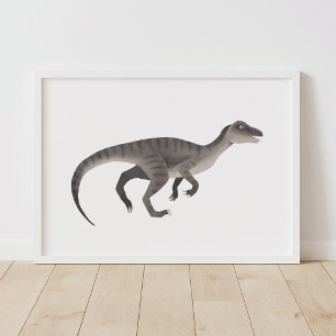 Affiche de raptor gris dinosaure chambre d'enfants
