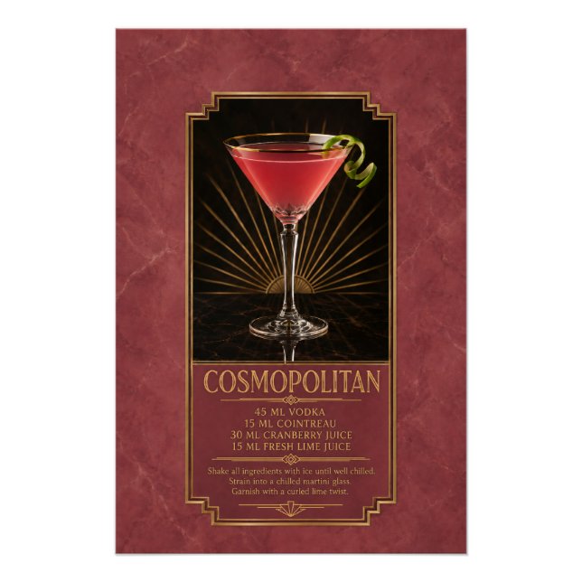 Affiche de recette Cosmopolitan | Art de bar (Devant)