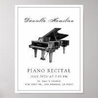 Affiche de récital de piano simple classique blanc