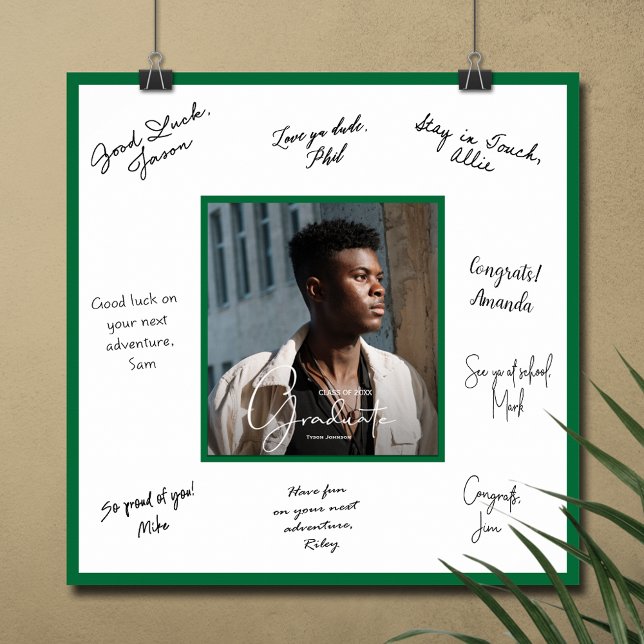 Affiche de remise de diplômes avec signature et bo (Graduation autograph poster with your photo and green border, INSTANT DOWNLOAD and/or PRINTED)