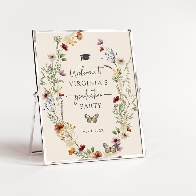 Affiche de remise des diplômes aux fleurs sauvages (Bohemian Wildflowers Graduation Poster with Butterfly by Painted Paperie
)