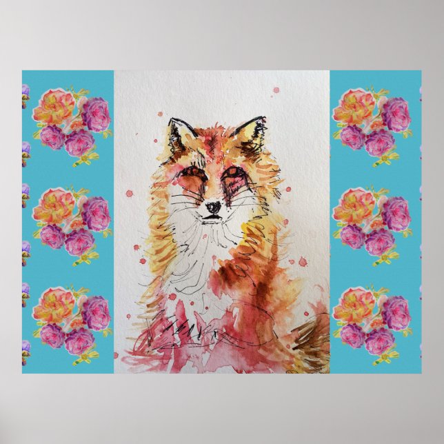 Affiche de renard rouge mignon animal rose sarcell (Devant)