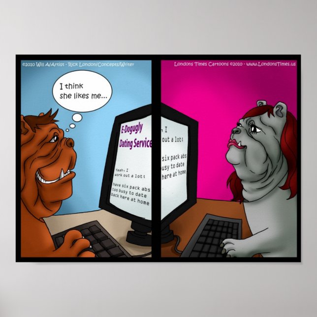 Affiche de rencontres en ligne Bulldog drôle (Devant)