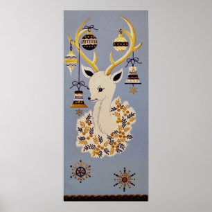Affiche de rennes de Noël rétro vintage