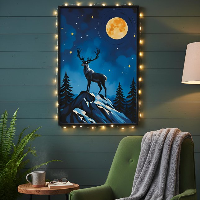 Affiche de rennes majestueux au clair de lune (Lifestyle Shot)