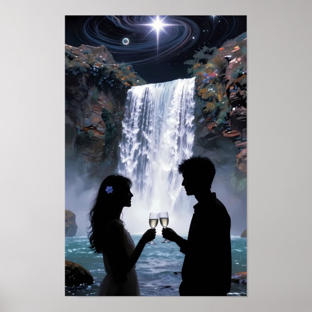Affiche de rêve de romance de cascade étoilée (Devant)