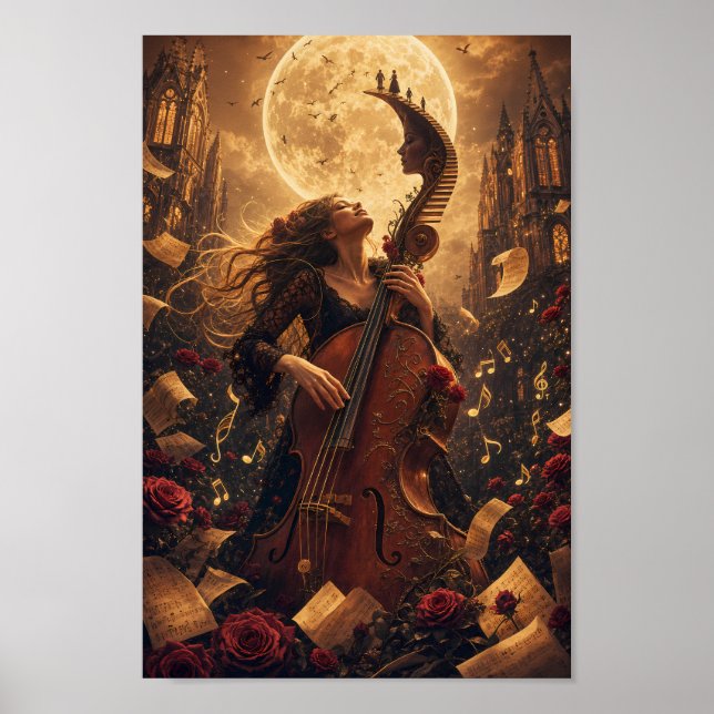 Affiche de Rêverie au Violoncelle au Clair de Lune (Devant)