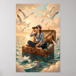 Affiche de Rêverie en Mer dans une Valise Flottant