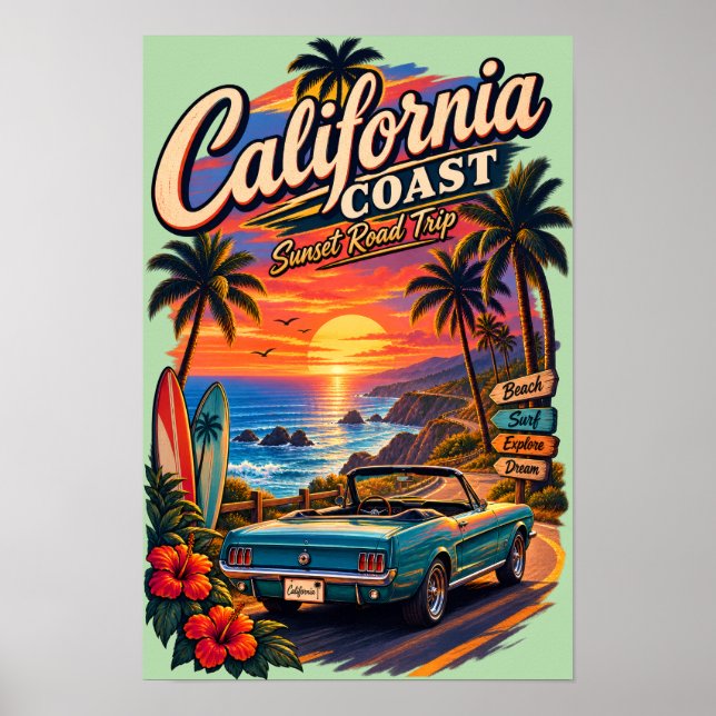Affiche de road trip sur la côte californienne au  (Devant)