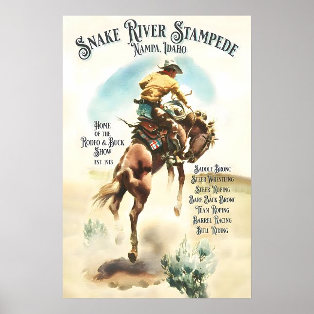 Affiche de rodéo vintage Snake River Stampede, wes (Devant)
