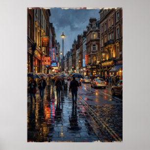 Affiche de rue de ville pluvieuse   Scène de nuit 