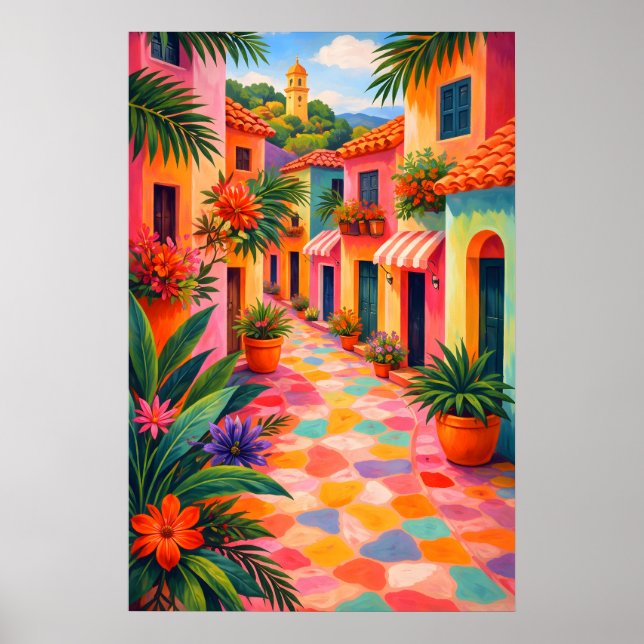 Affiche de rue méditerranéenne colorée, vibrante (Devant)