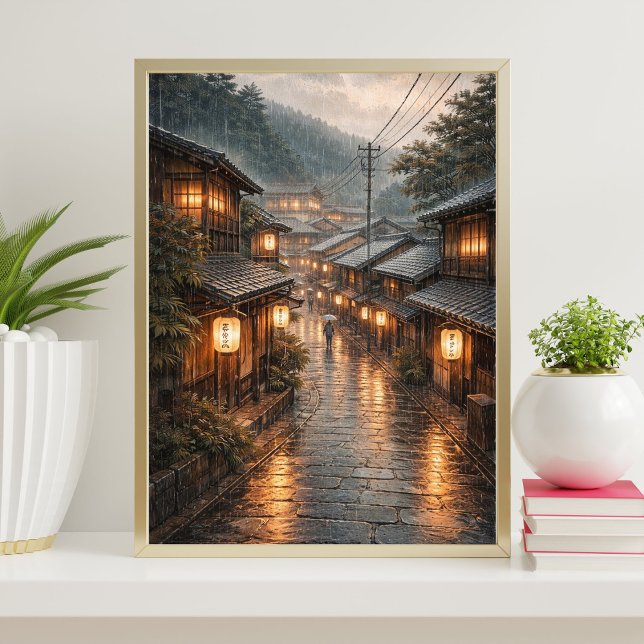 Affiche de rue pluvieuse japonaise | Mur de nuit d (Créateur téléchargé)