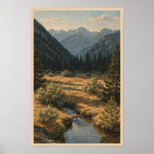 Affiche de ruisseau de prairie alpine et de crête