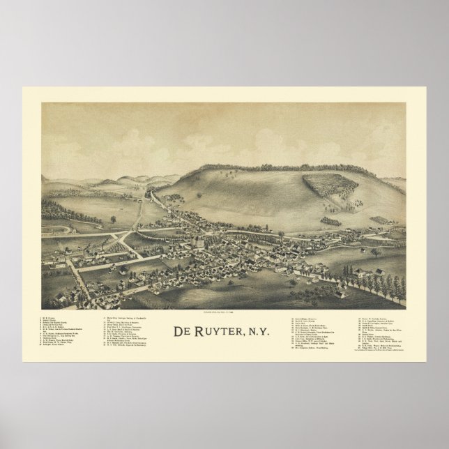 Affiche De Ruyter, NY Carte panoramique - 1892 (Devant)