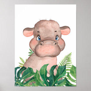Affiche de Safari dans la Jungle Bébé Hippopotame