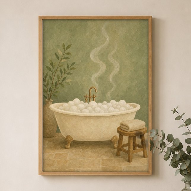 Affiche de salle de bain à pied en aquarelle de st (Shown framed for scale. Poster ships unframed; frames are an optional add-on.)
