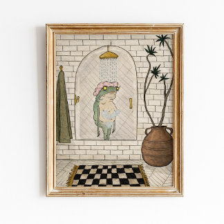 Affiche de salle de bain drôle de grenouille sous