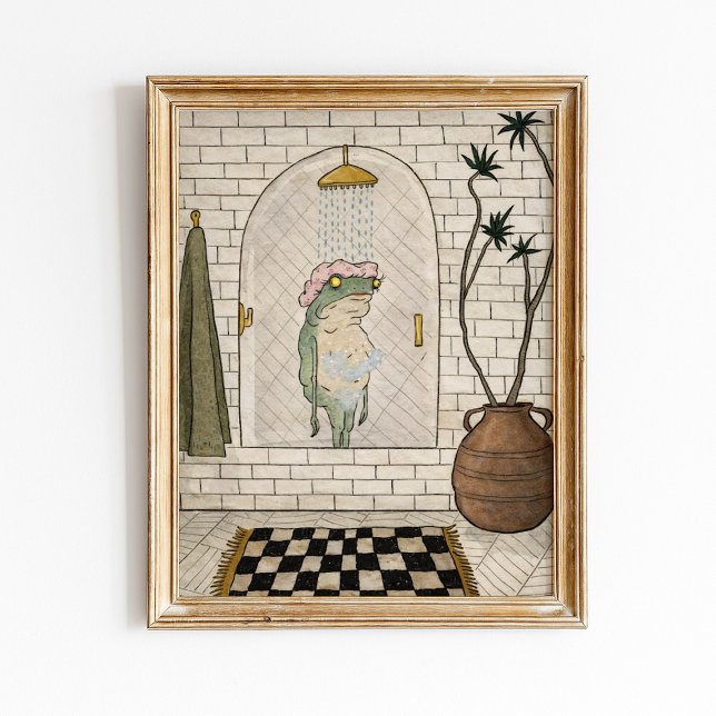 Affiche de salle de bain drôle de grenouille sous  (Créateur téléchargé)