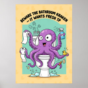 Affiche de salle de bain drôle Kraken