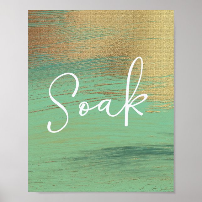 Affiche de salle de bain Écriture Verte Or Soak (Devant)