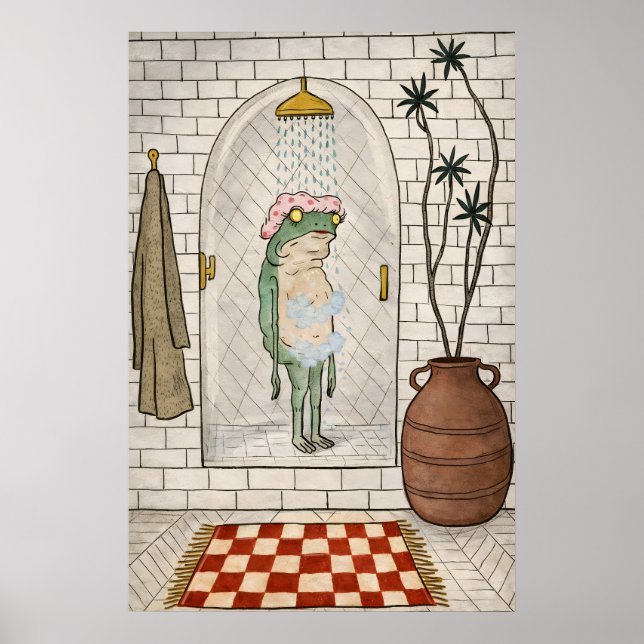 Affiche de salle de bain grenouille drôle, rétro f (Devant)