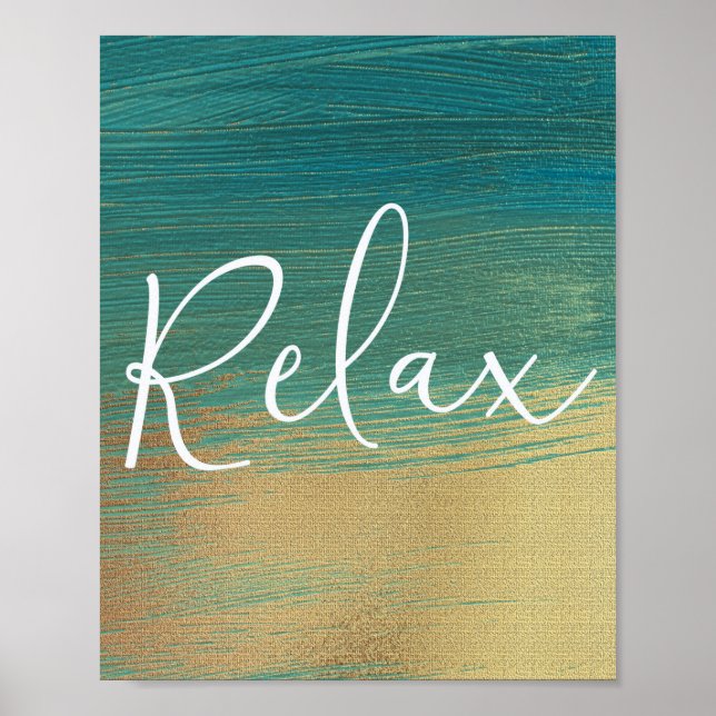 Affiche de salle de bain Relax Green Gold Écriture (Devant)