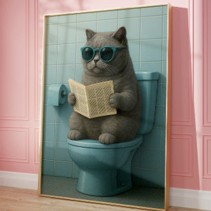 Affiche de salle de bain tendance drôle de chat mi