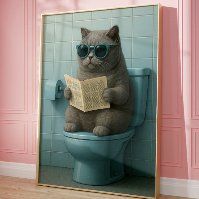 Affiche de salle de bain tendance drôle de chat mi (Créateur téléchargé)