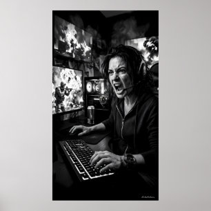 Affiche de salle de jeu monochrome totale de rage