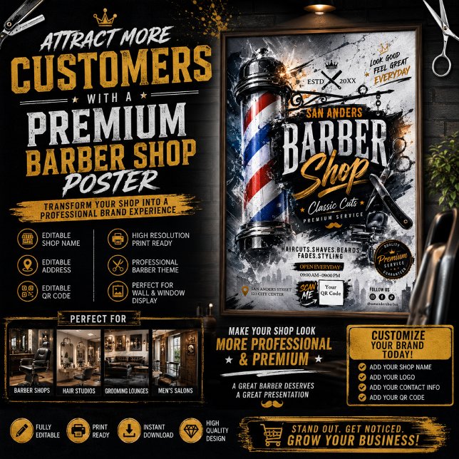 Affiche de salon de coiffure modifiable | Enseigne (Créateur téléchargé)