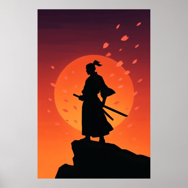 Affiche de Samouraï au Coucher de Soleil – Silhoue (Devant)