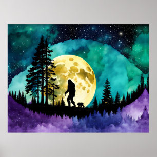 Affiche de Sasquatch se promenant avec un ourson