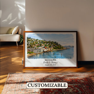 Affiche de Sausalito Californie, Aquarelle, Sur me