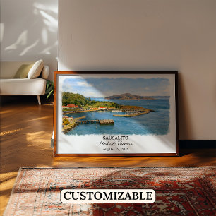Affiche de Sausalito Californie, Aquarelle, Sur me