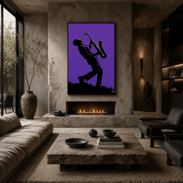 Affiche de saxophoniste de jazz – Silhouette noire (Créateur téléchargé)
