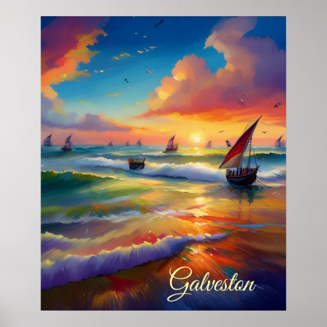 Affiche de scène de mer abstraite brillante impres (Devant)