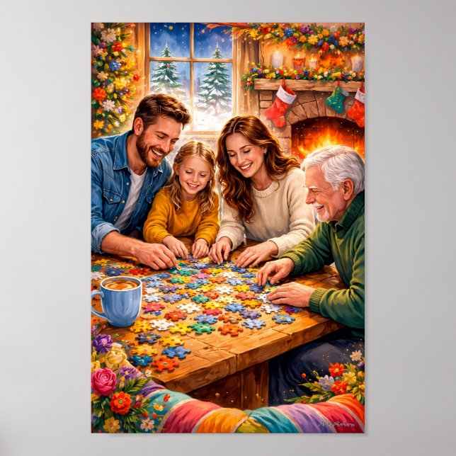 Affiche de scène de puzzle des Fêtes réconfortante (Devant)