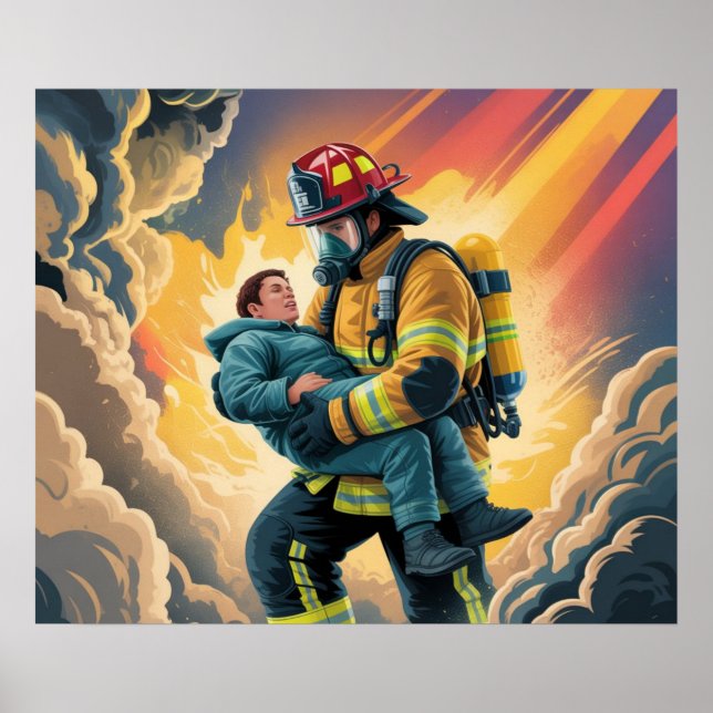Affiche de scène de sauvetage de héros pompier (Devant)
