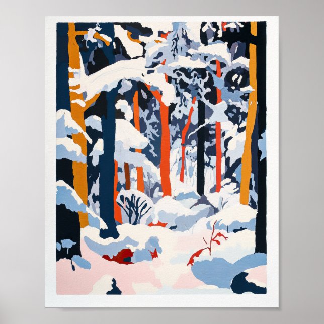 Affiche de scène hivernale de forêt enneigée vibra (Devant)