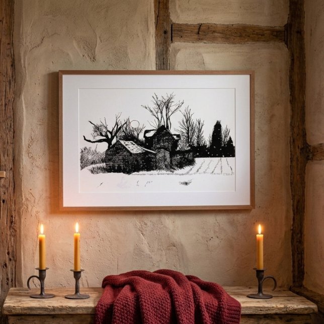 Affiche de scène hivernale de vieille ferme en esq (Créateur téléchargé)