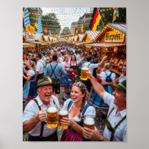 Affiche de scène joyeuse de l'Oktoberfest bavarois
